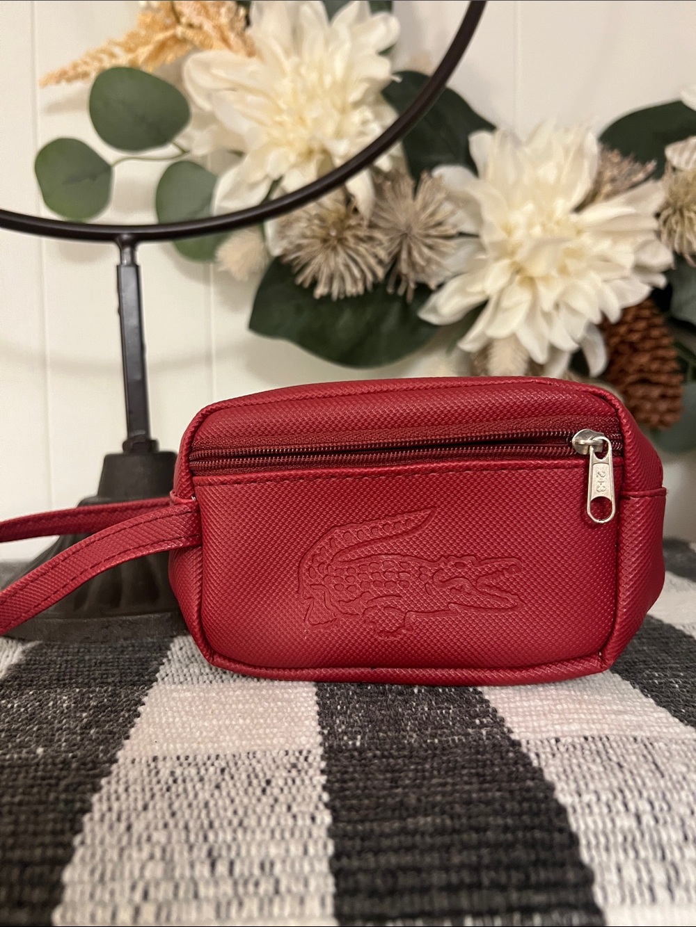 Lacoste Embossed Red Zip-Top mini pouch